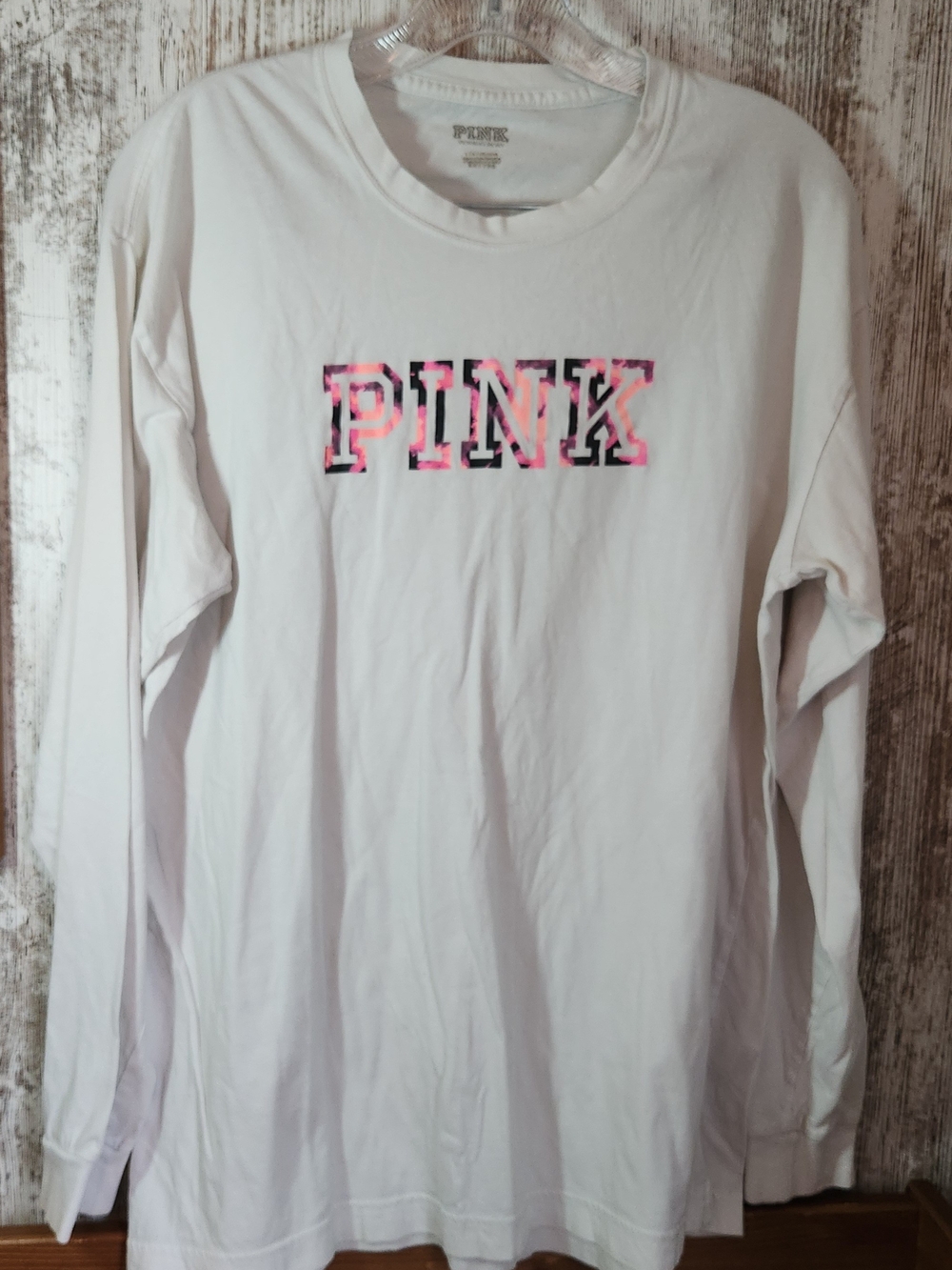 PINK Victoria's Secret Girls' White Long-Sleeve Tee with Pink Logo